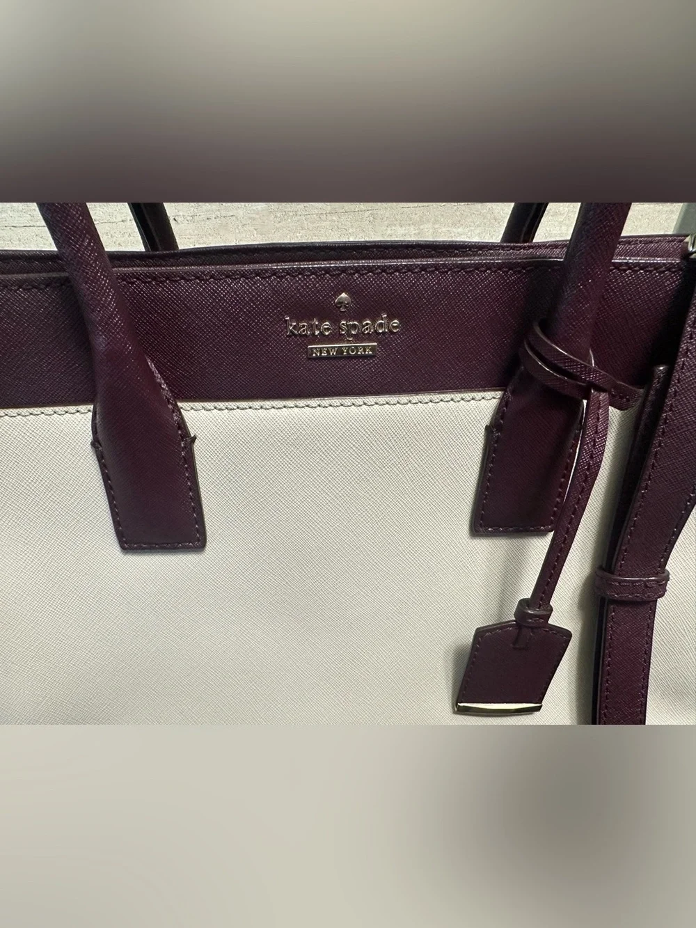 kate spade Cream and Plum Two-Tone Leather Satchel